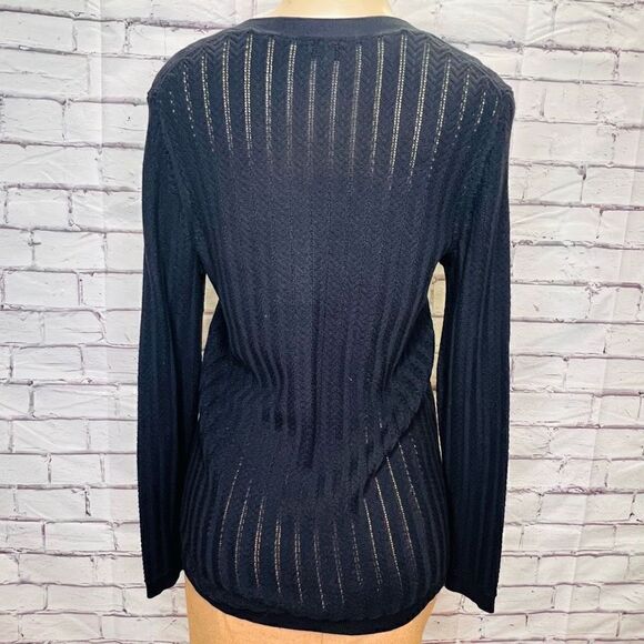 Talbots Womens Black Long Sleeves Button Front V-Neck Cardigan Sweater Medium - Picture 2 of 5